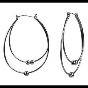 Style & Co Double Hoop Drop Earrings Silvertone